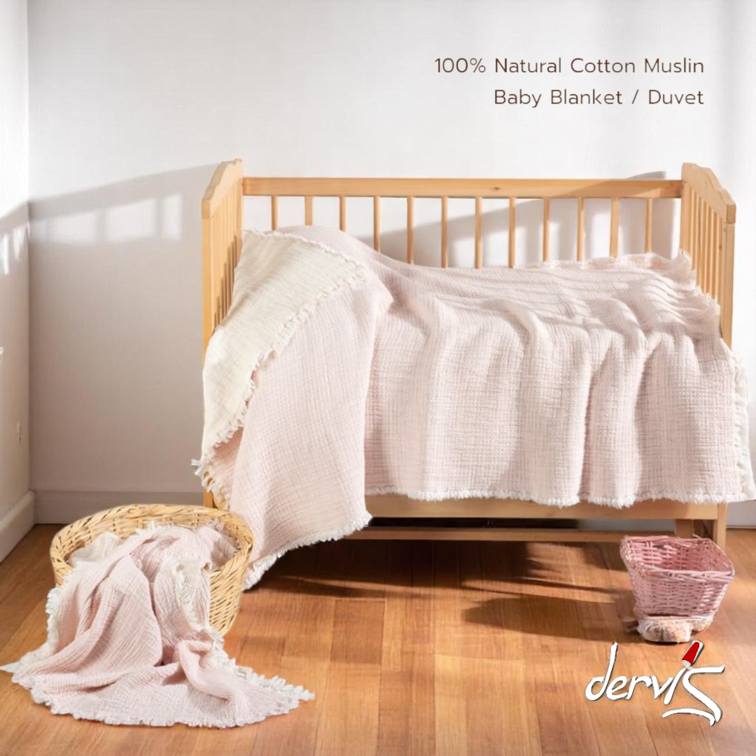 Handmade Natural Turkish Cotton Muslin Double Face Multi-Purpose Baby Blanket