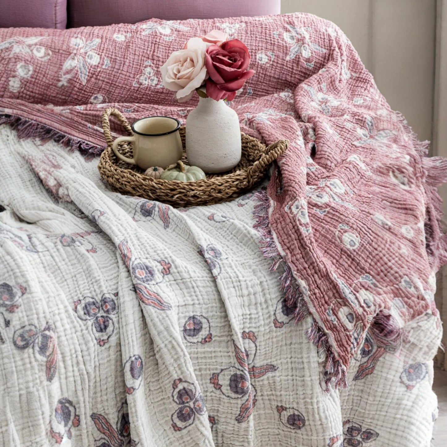 Ottoman Çintemani Design 4-Layer Muslin Bedspread – Premium Quality Cotton Muslin Bedspread