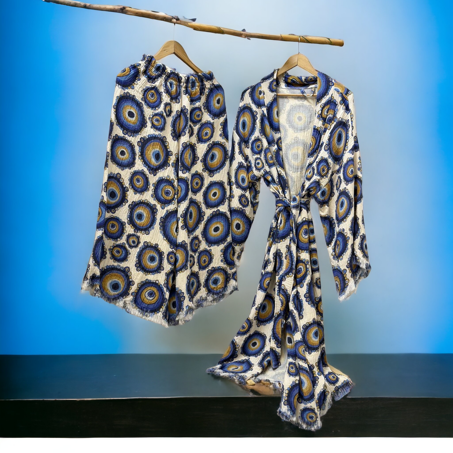 Turkish Towel Kimono Kaftan Bathrobe Evil Eye Kimono