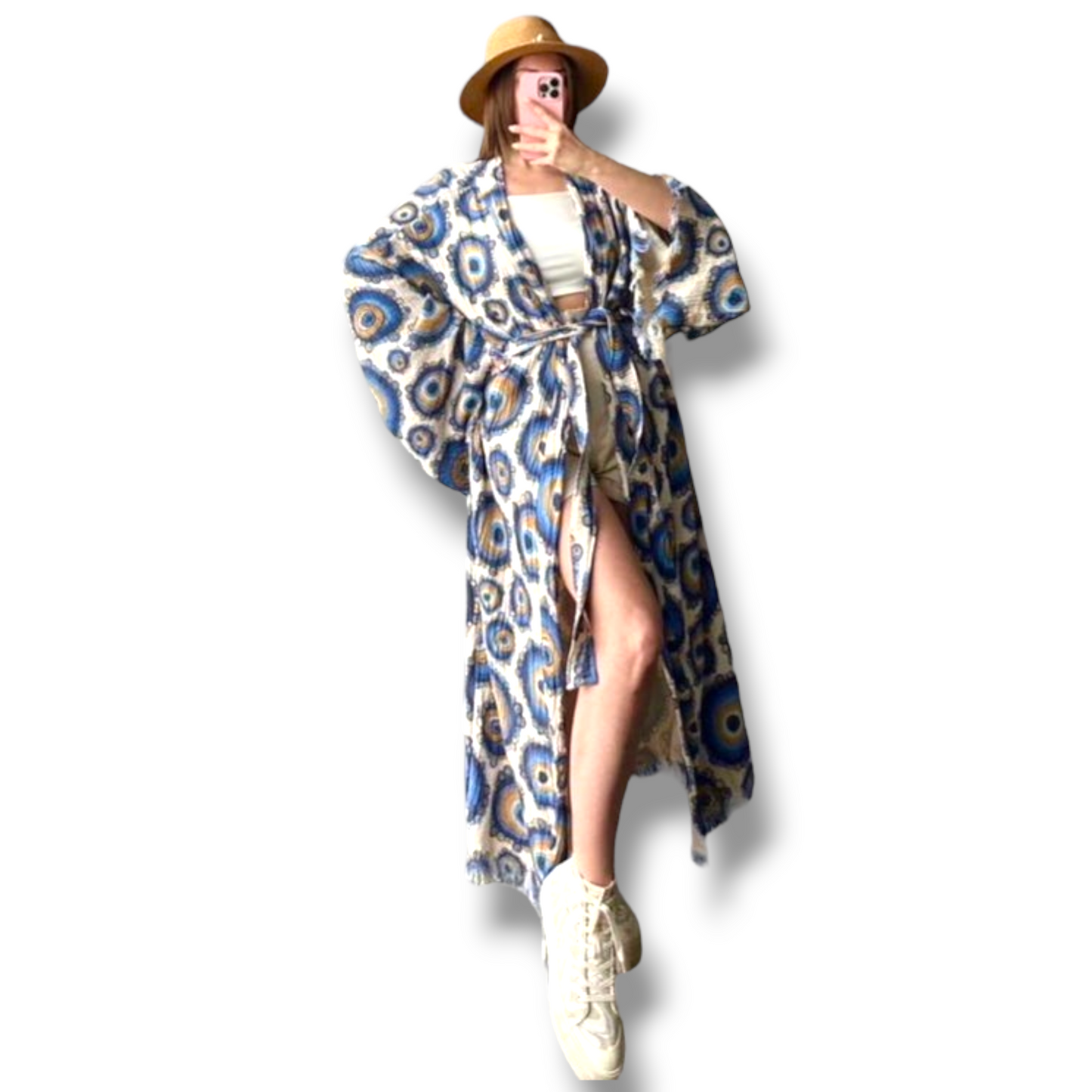 Turkish Towel Kimono Kaftan Bathrobe Evil Eye Kimono