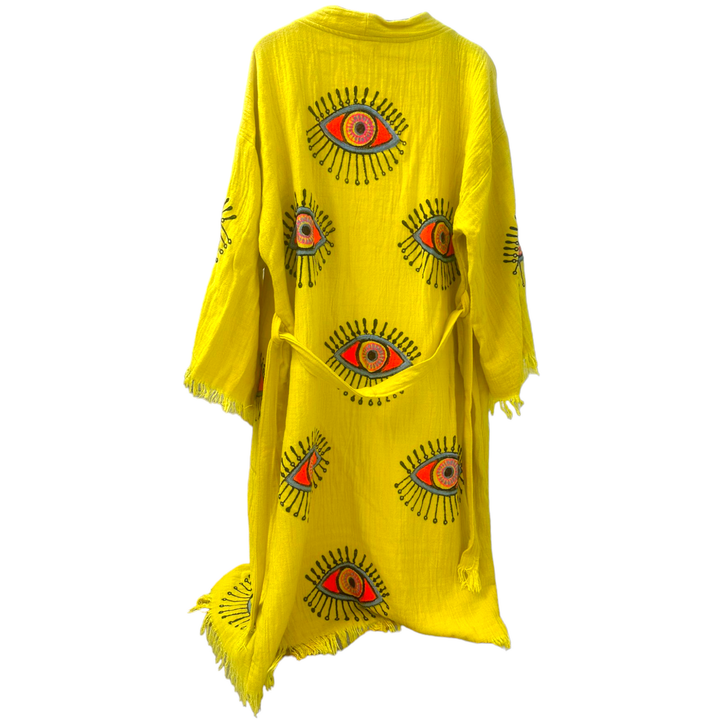Hand-Made Block Print Evil Eye Turkish Towel Kimono Robe Kaftan