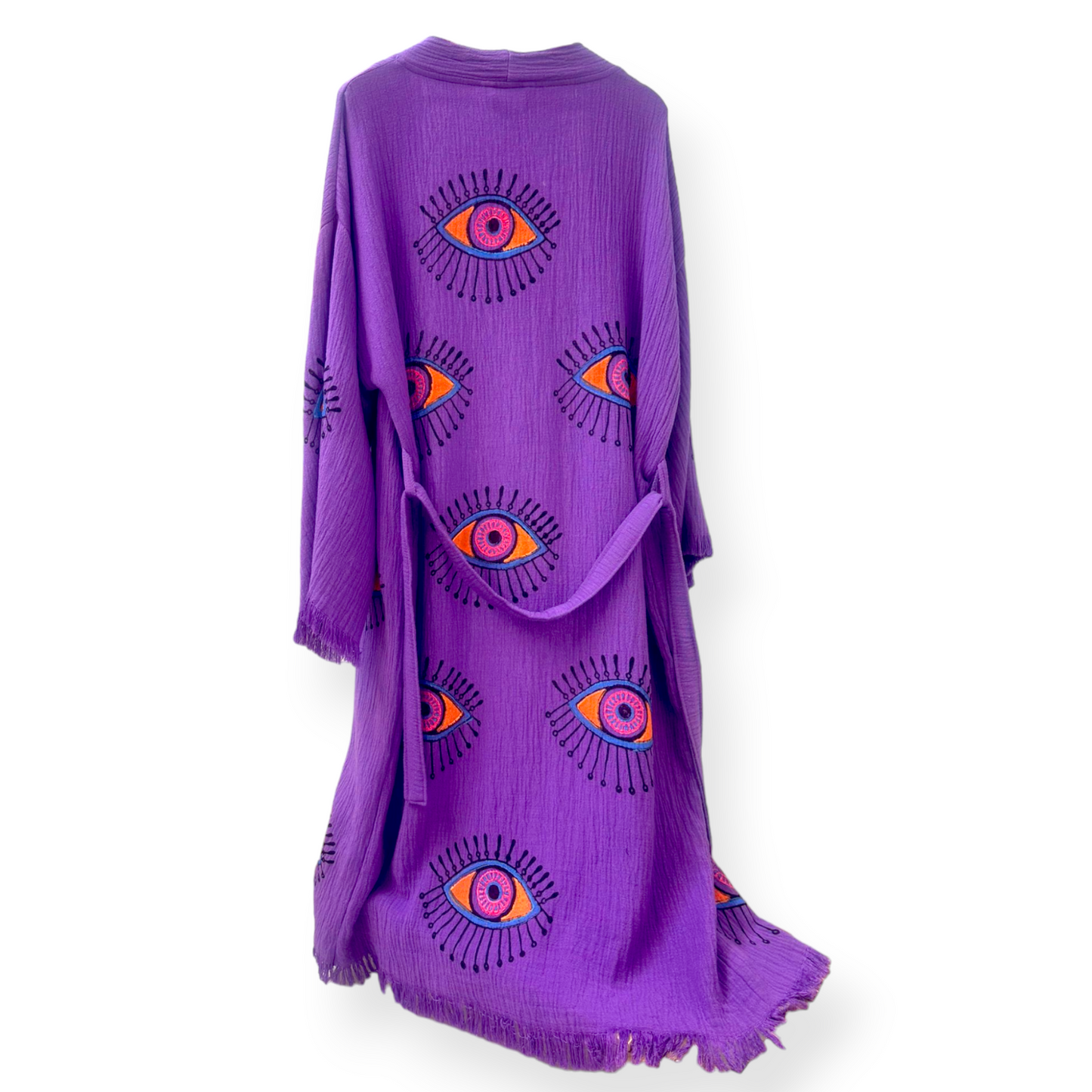 Hand-Made Block Print Evil Eye Turkish Towel Kimono Robe Kaftan