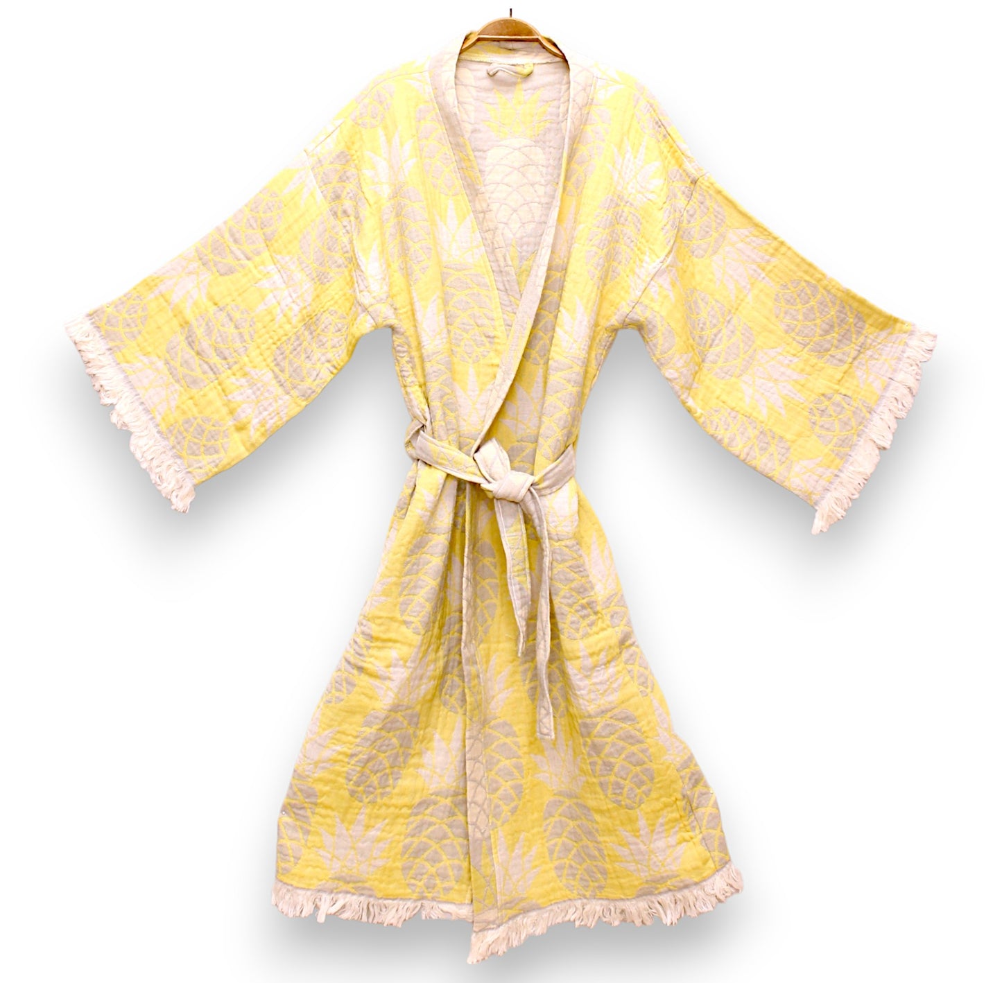 Pineapple Design Three Layers Muslin Turkish Towel Kimono Robe