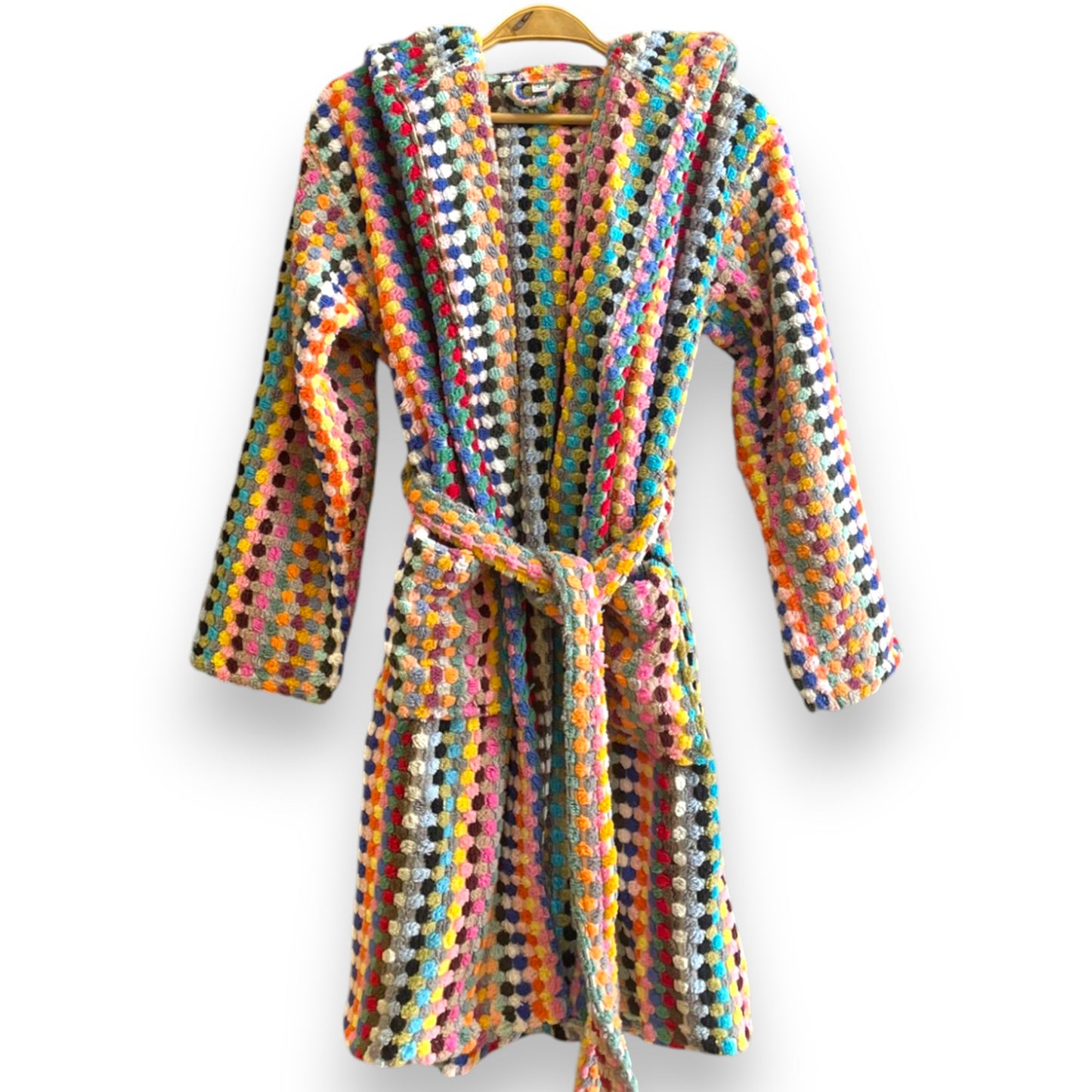 Handmade handwoven Turkish cotton terry towel kids bathrobe with PomPom design, ultra-soft, absorbent, natural and safe for children