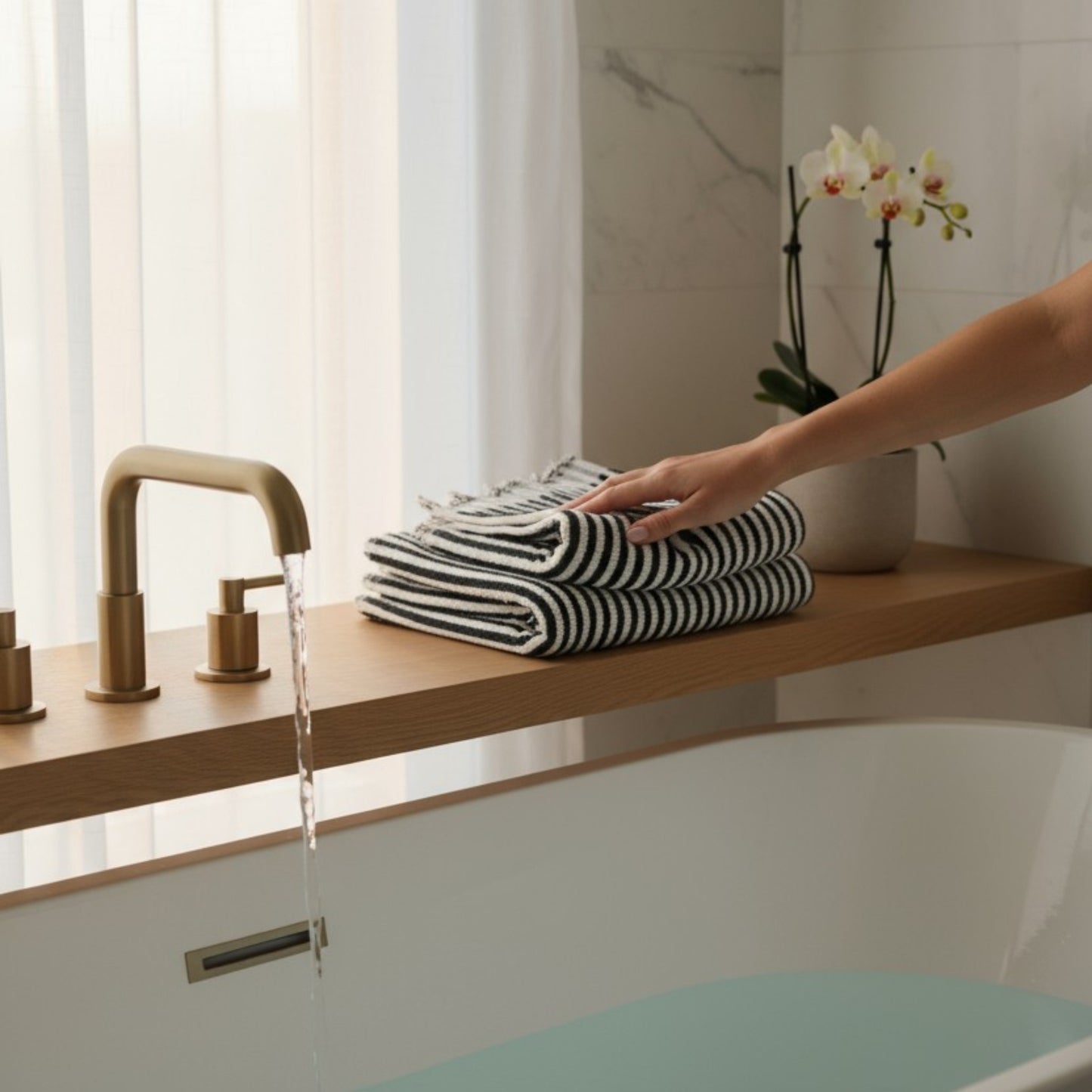 Turkish Hammam Bath Terry Hand Towels – Black White Stripe