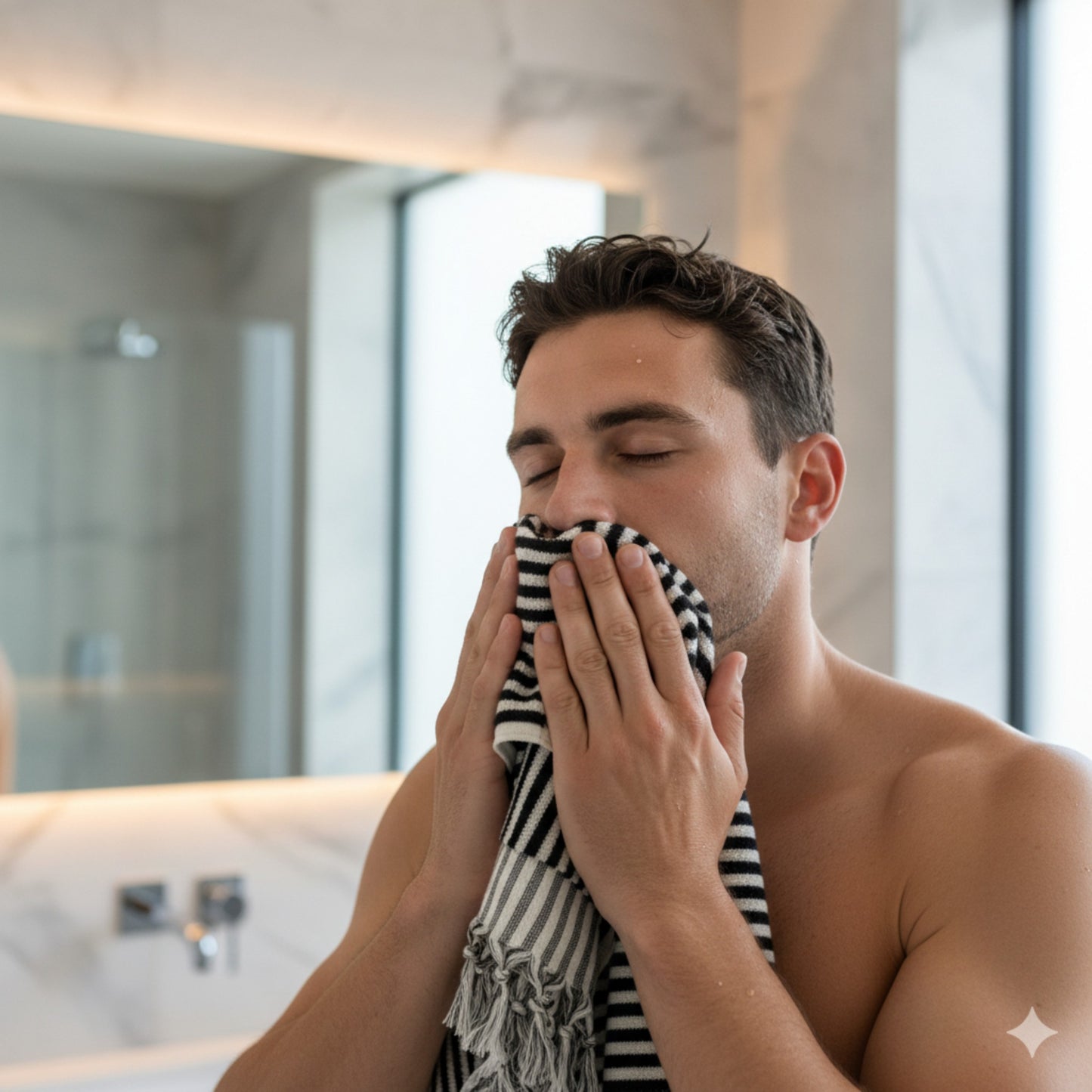 Turkish Hammam Bath Terry Hand Towels – Black White Stripe
