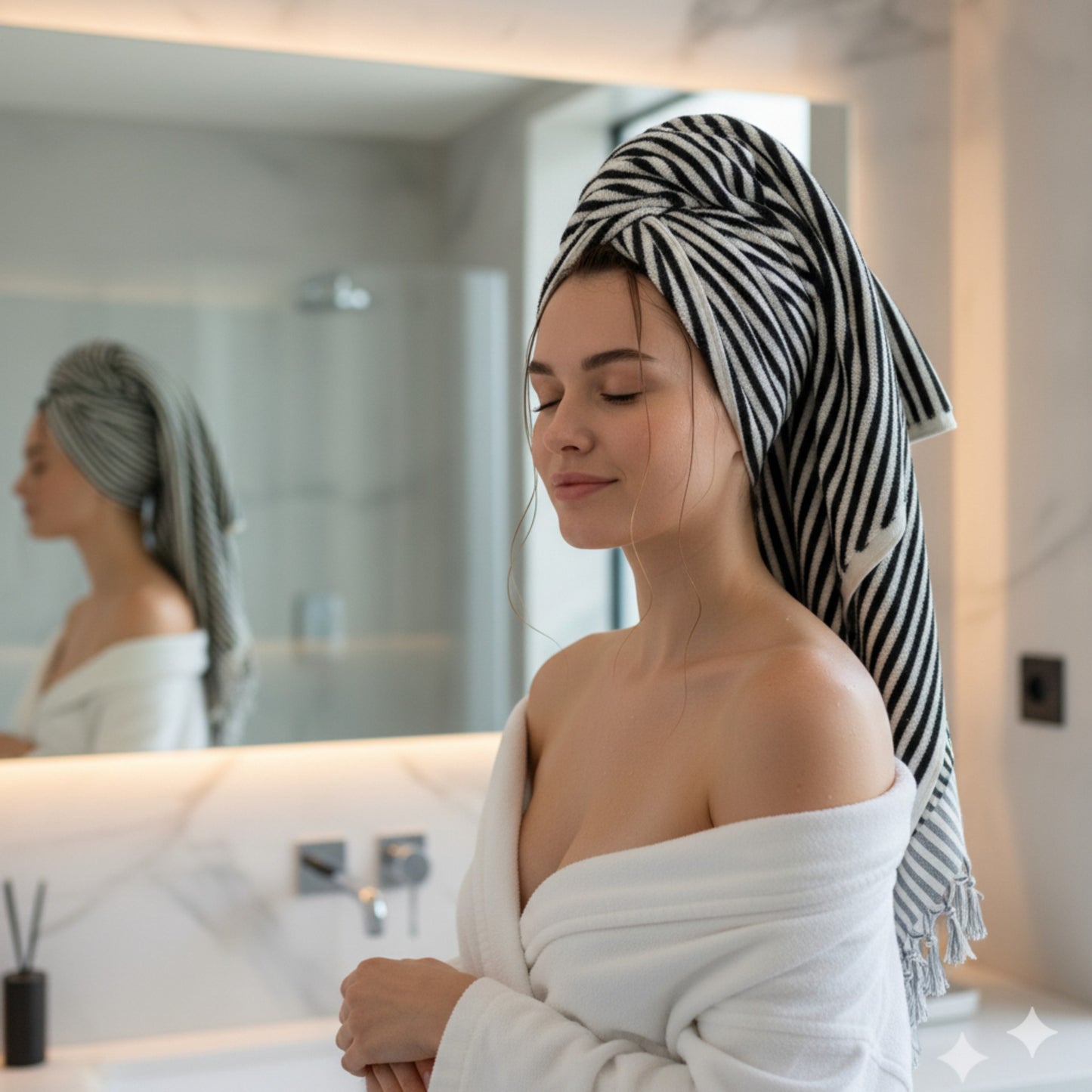 Turkish Hammam Bath Terry Hand Towels – Black White Stripe