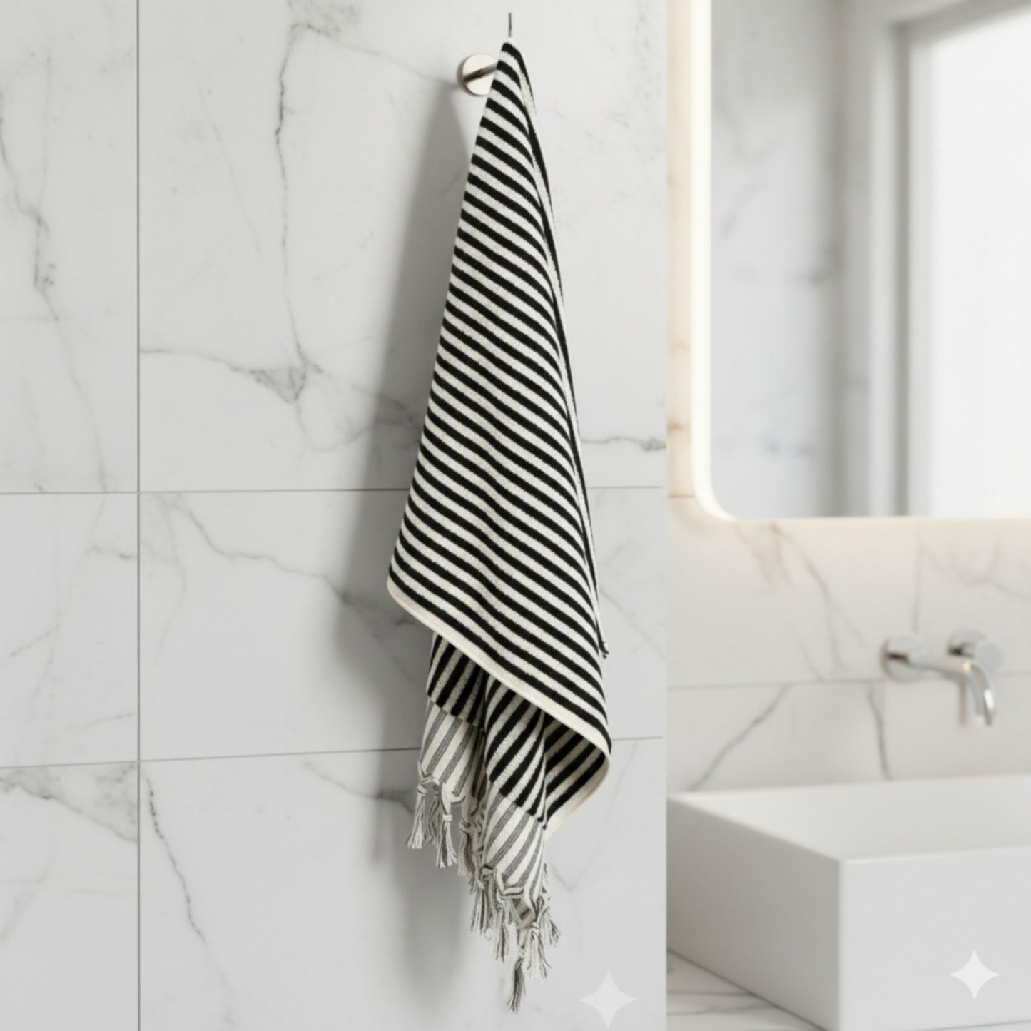 Turkish Hammam Bath Terry Hand Towels – Black White Stripe