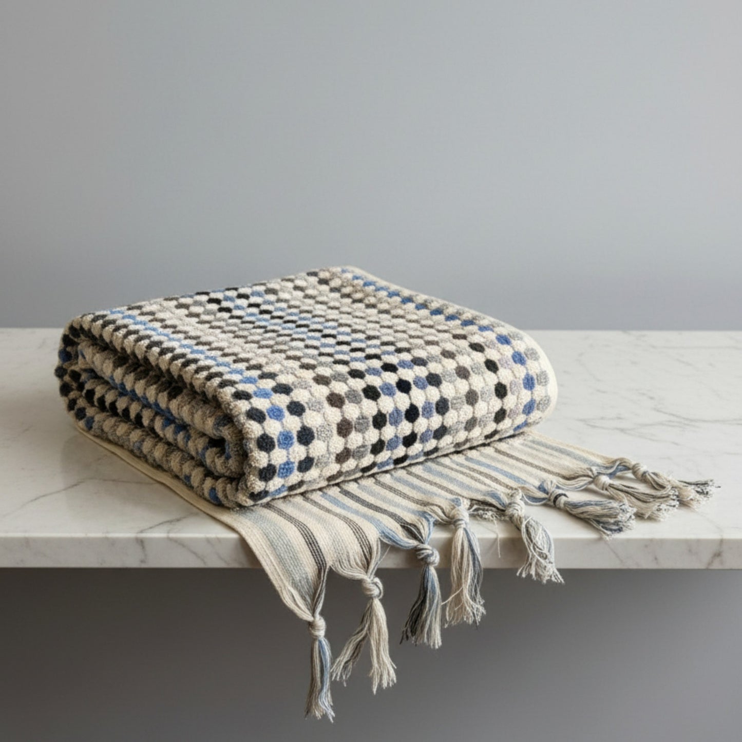Turkish Hammam Bath Terry Towel Indigo Shades Dotted
