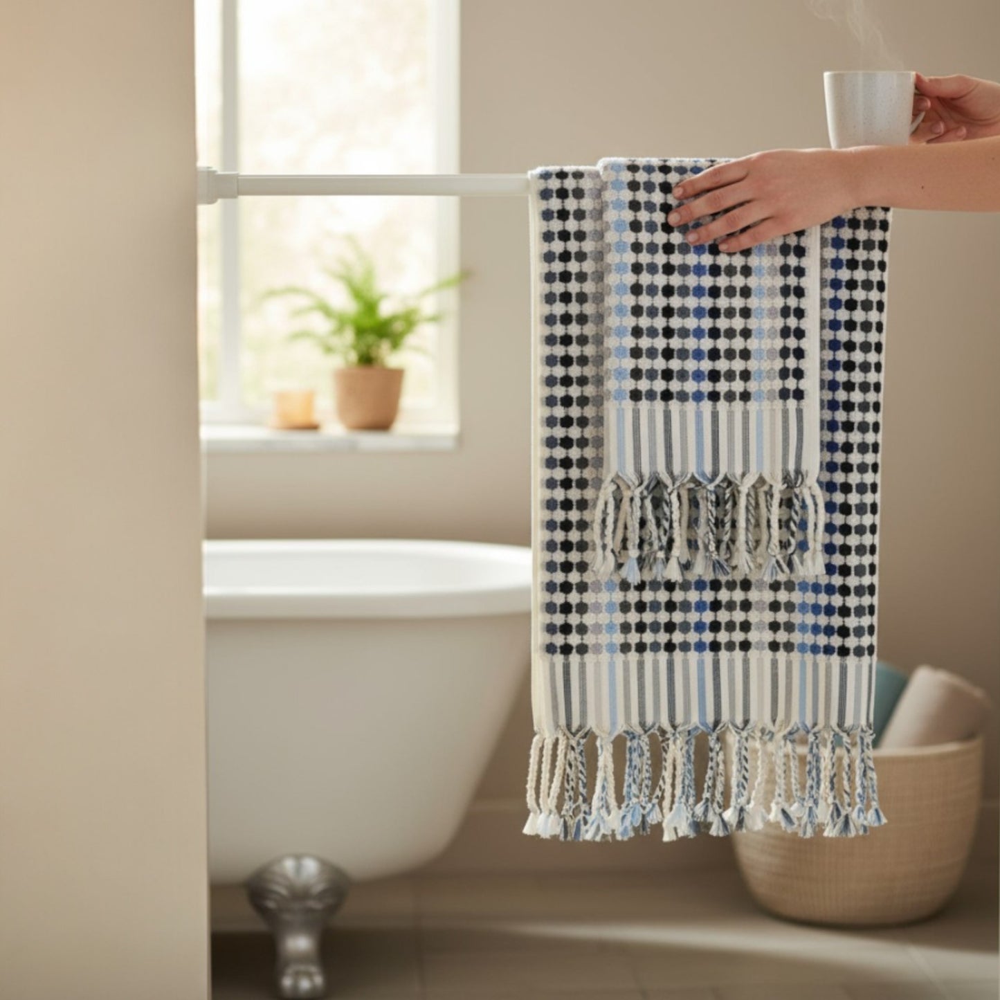 Turkish Hammam Bath Terry Towel Indigo Shades Dotted