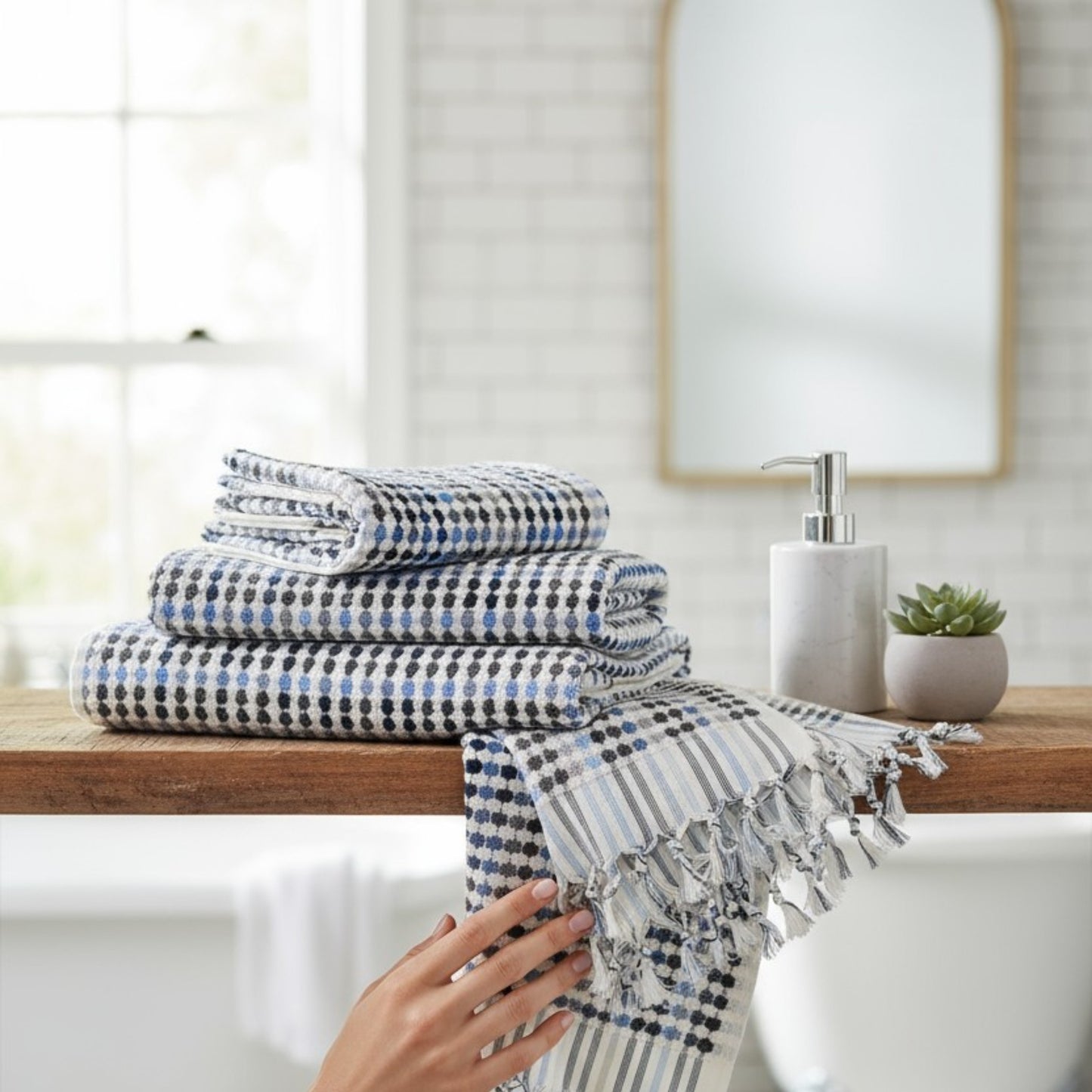 Turkish Hammam Bath Terry Towel Indigo Shades Dotted