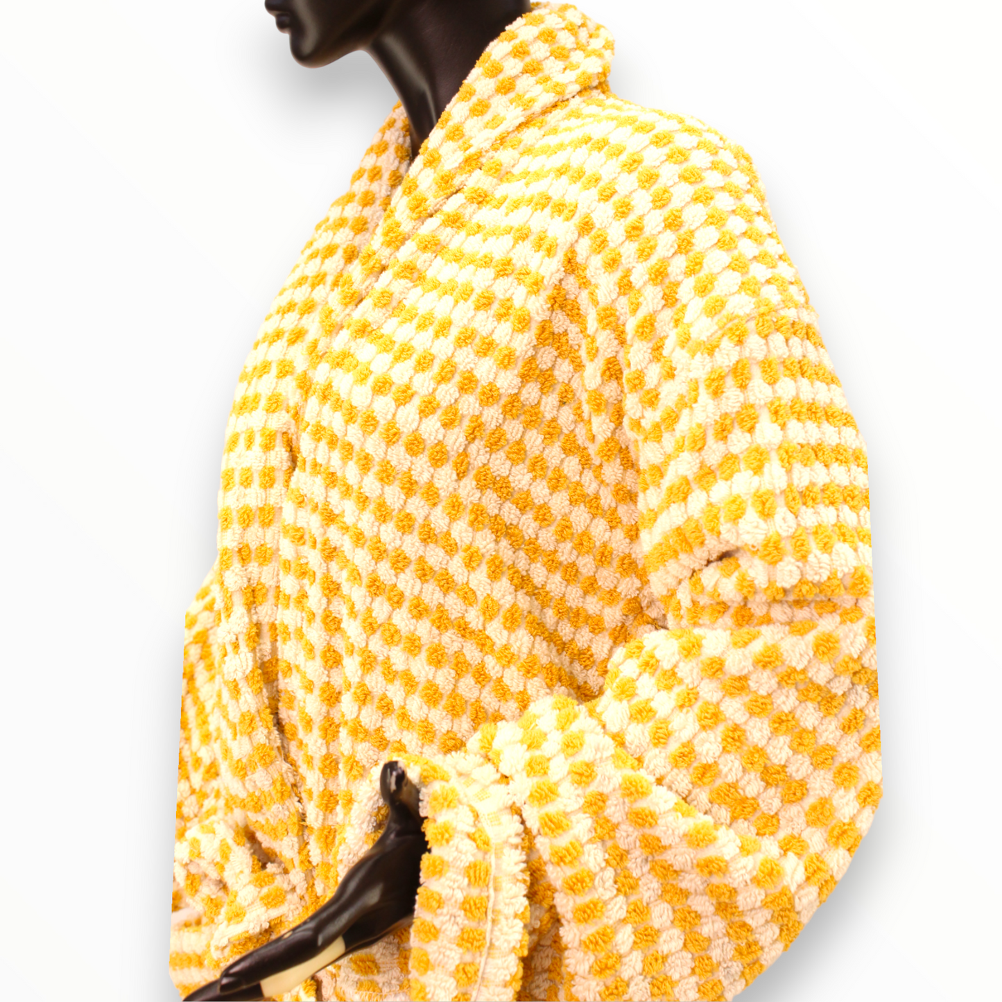 Turkish Terry Towel Bathrobe Golden Dotted Pompom Design