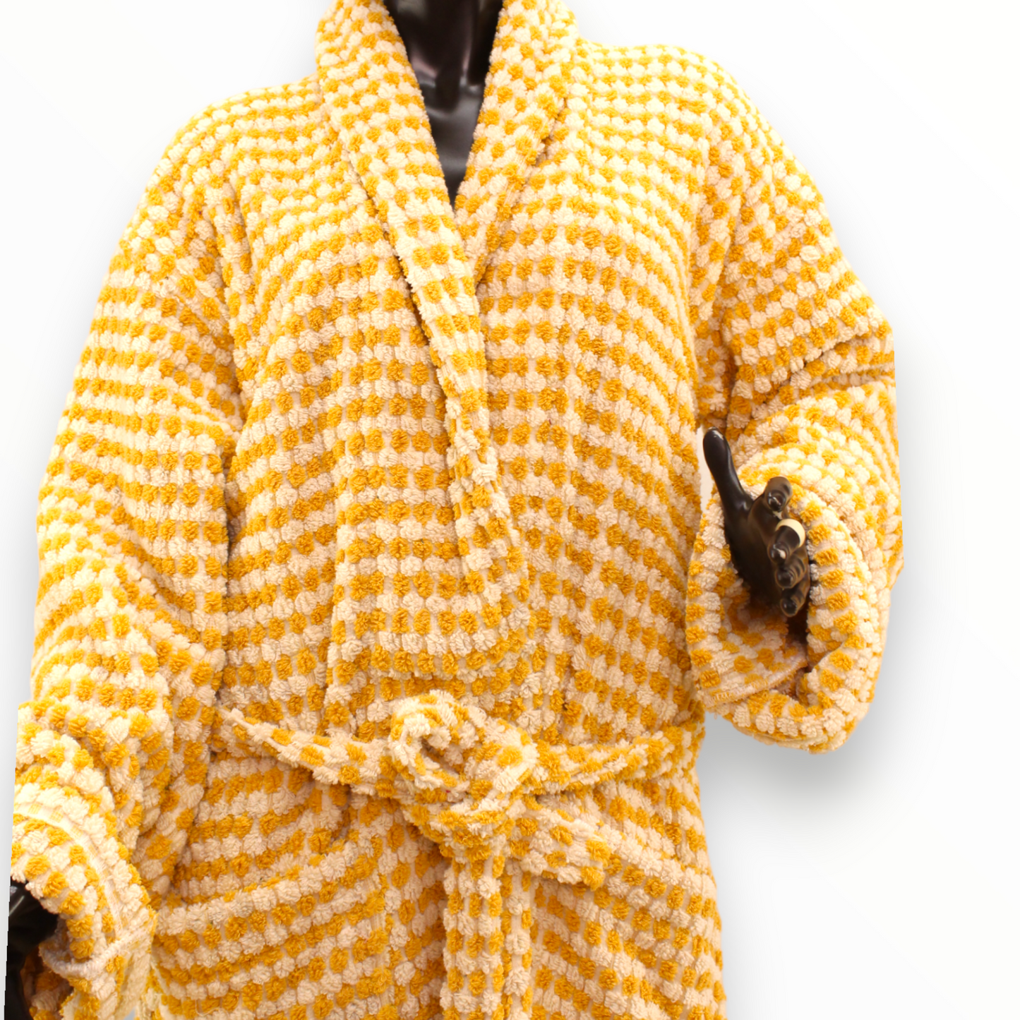 Turkish Terry Towel Bathrobe Golden Dotted Pompom Design
