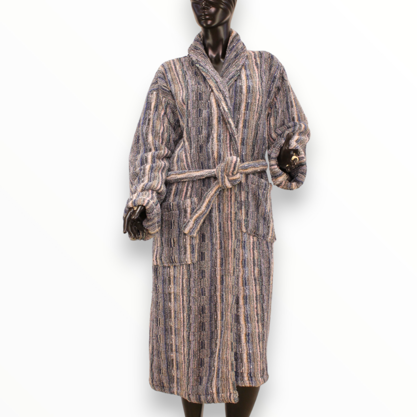 Turkish Terry Towel Bathrobe Multi Grey Stripe Design