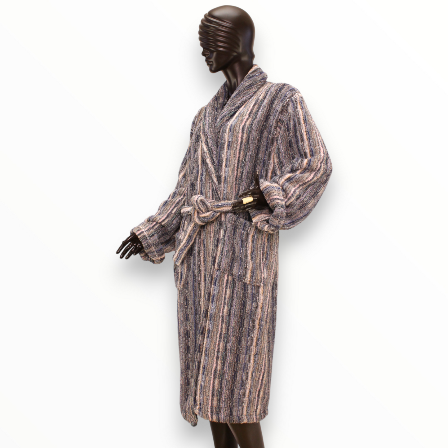 Turkish Terry Towel Bathrobe Multi Grey Stripe Design