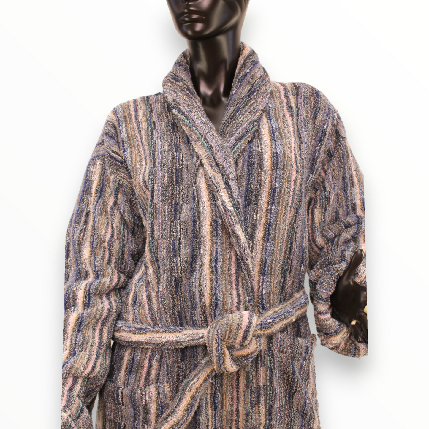 Turkish Terry Towel Bathrobe Multi Grey Stripe Design