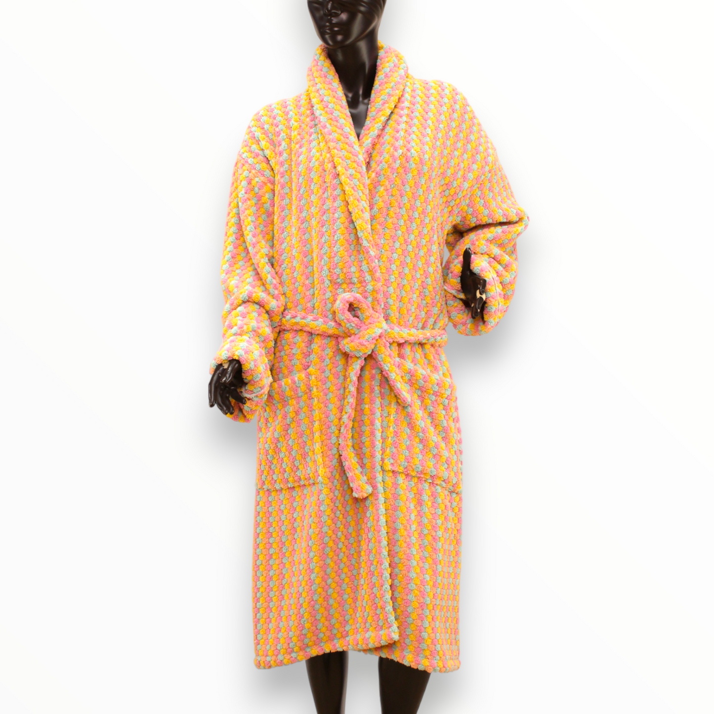 Turkish Terry Towel Bathrobe Multi Pink Dotted Pompom Design