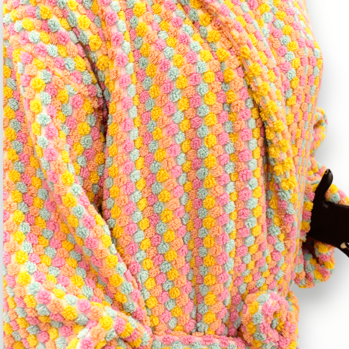 Turkish Terry Towel Bathrobe Multi Pink Dotted Pompom Design