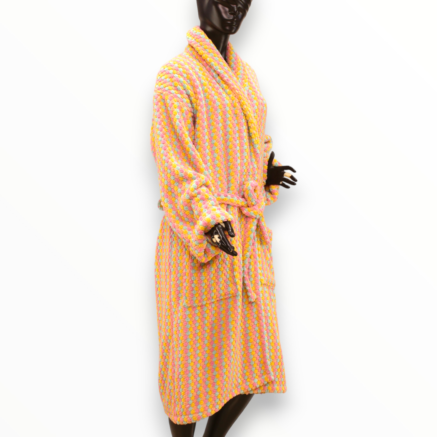 Turkish Terry Towel Bathrobe Multi Pink Dotted Pompom Design