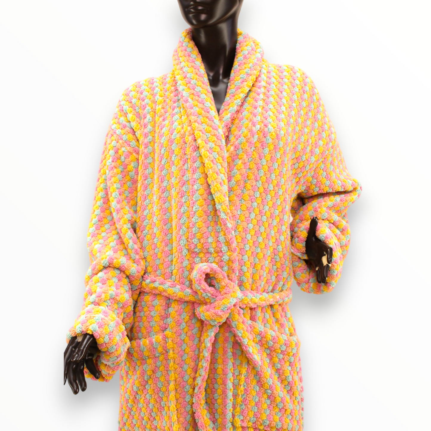 Turkish Terry Towel Bathrobe Multi Pink Dotted Pompom Design