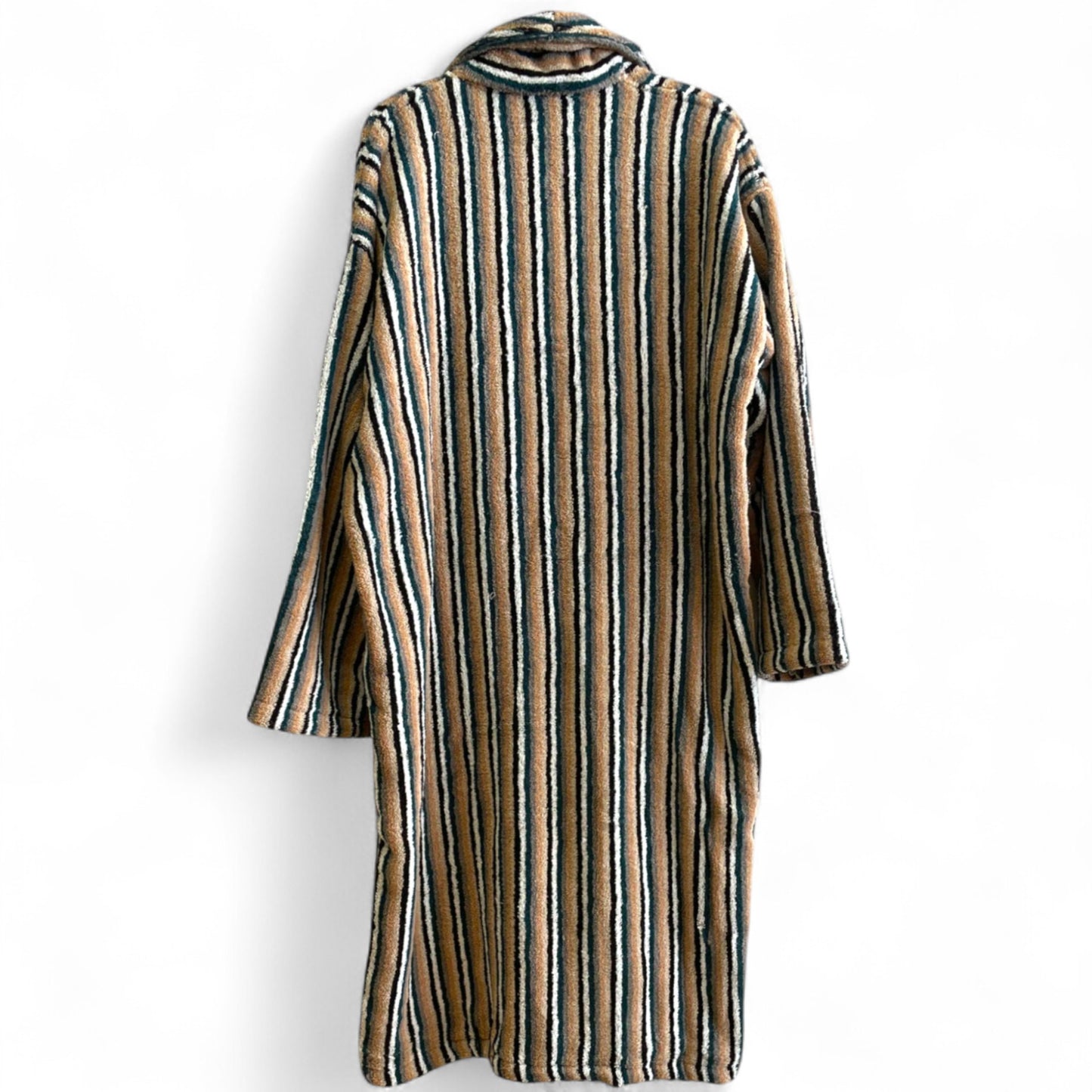 Back view of Turkish Terry Towel Bathrobe with traditional stripe pattern