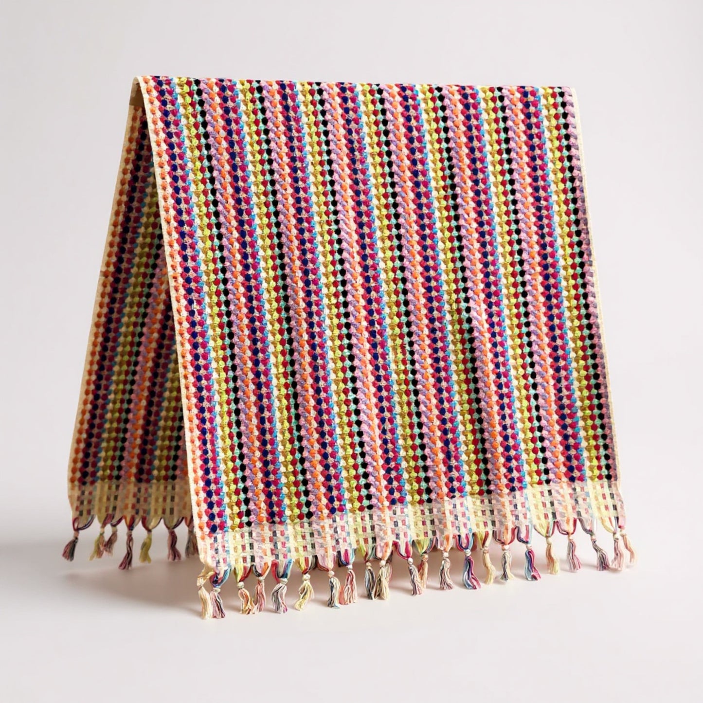 Handmade Turkish Terry Hammam Towel with Multi-Color Dotted Design – Luxury Cotton Bath Towel with Fringe Edges complete view.