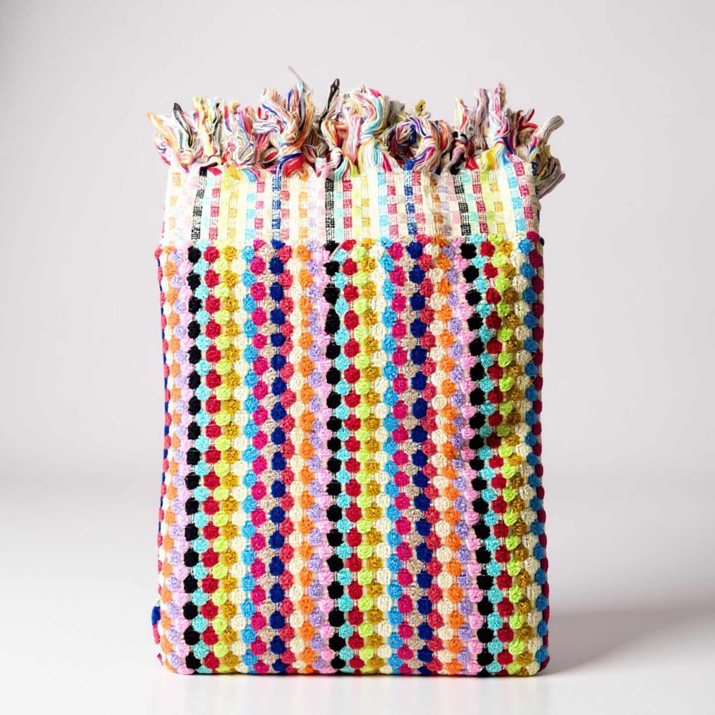 Handmade Turkish Terry Hammam Towel with Multi-Color Dotted Design – Luxury Cotton Bath Towel with Fringe Edges