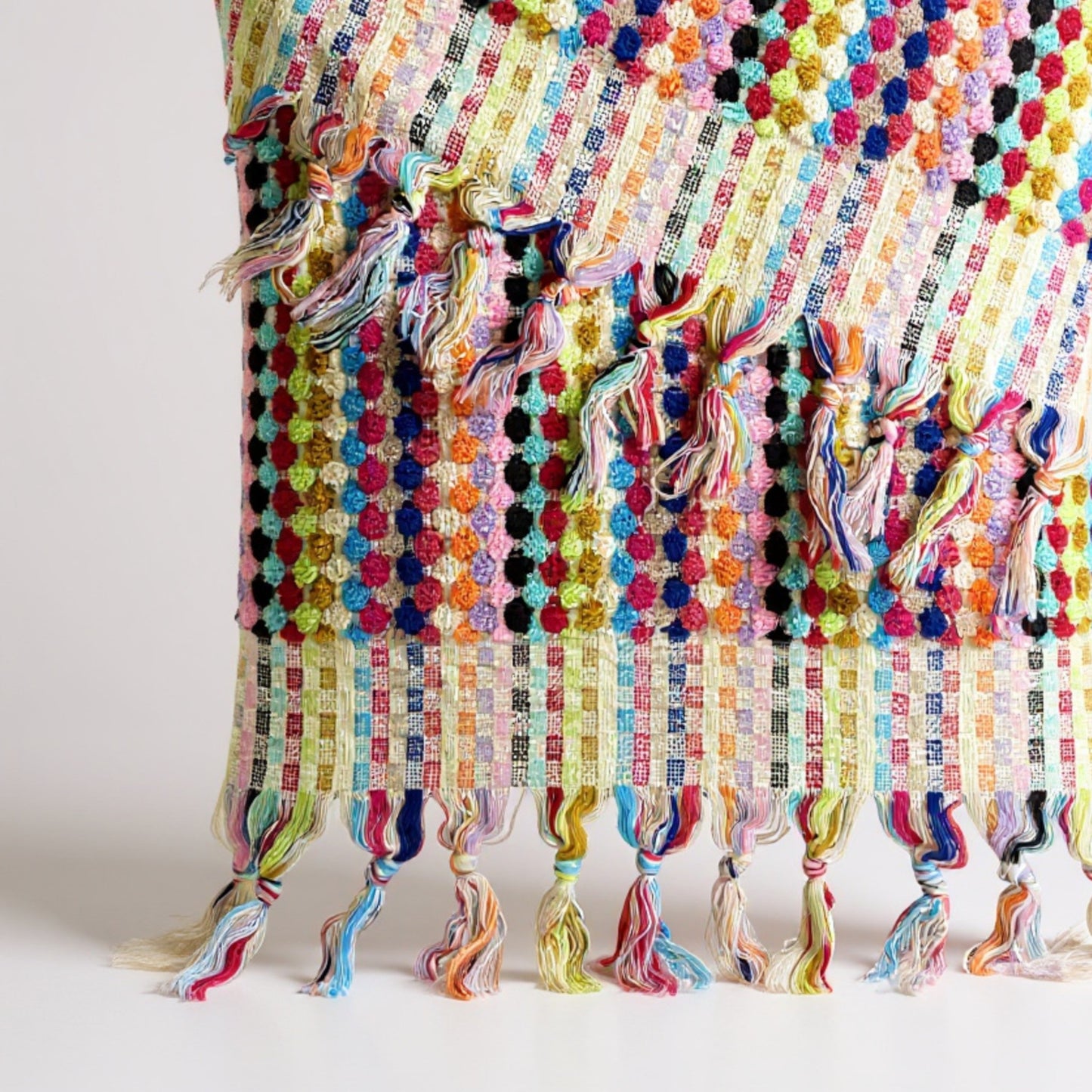 Handmade Turkish Terry Hammam Towel with Multi-Color Dotted Design – Luxury Cotton Bath Towel with Fringe Edges detail view