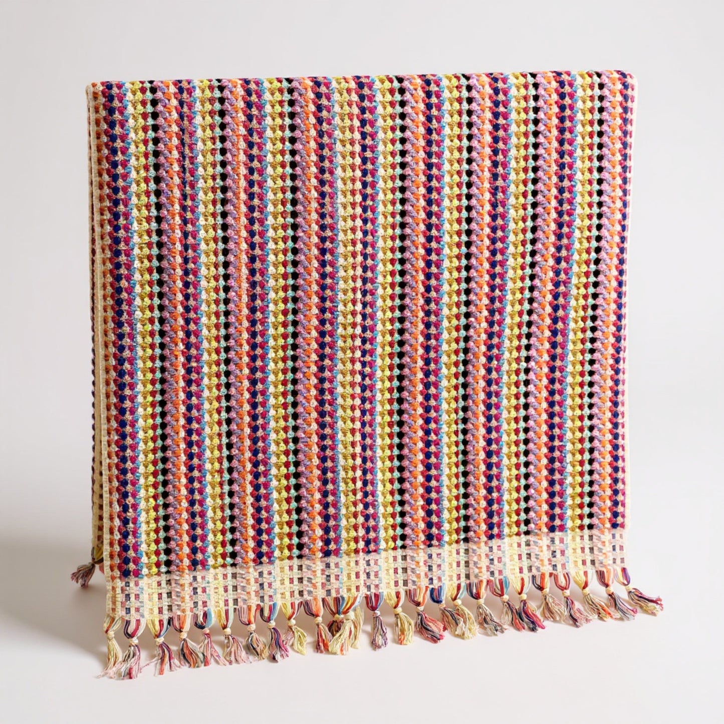Handmade Turkish Terry Hammam Towel with Multi-Color Dotted Design – Luxury Cotton Bath Towel with Fringe Edges complete view