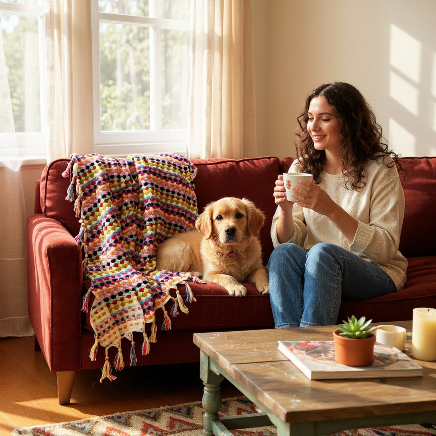 Handmade Turkish Terry Hammam Towel with Multi-Color Dotted Design – Luxury Cotton Bath Towel with Fringe Edges. As an example of daily usage, you can dry your pet friend with it safely.