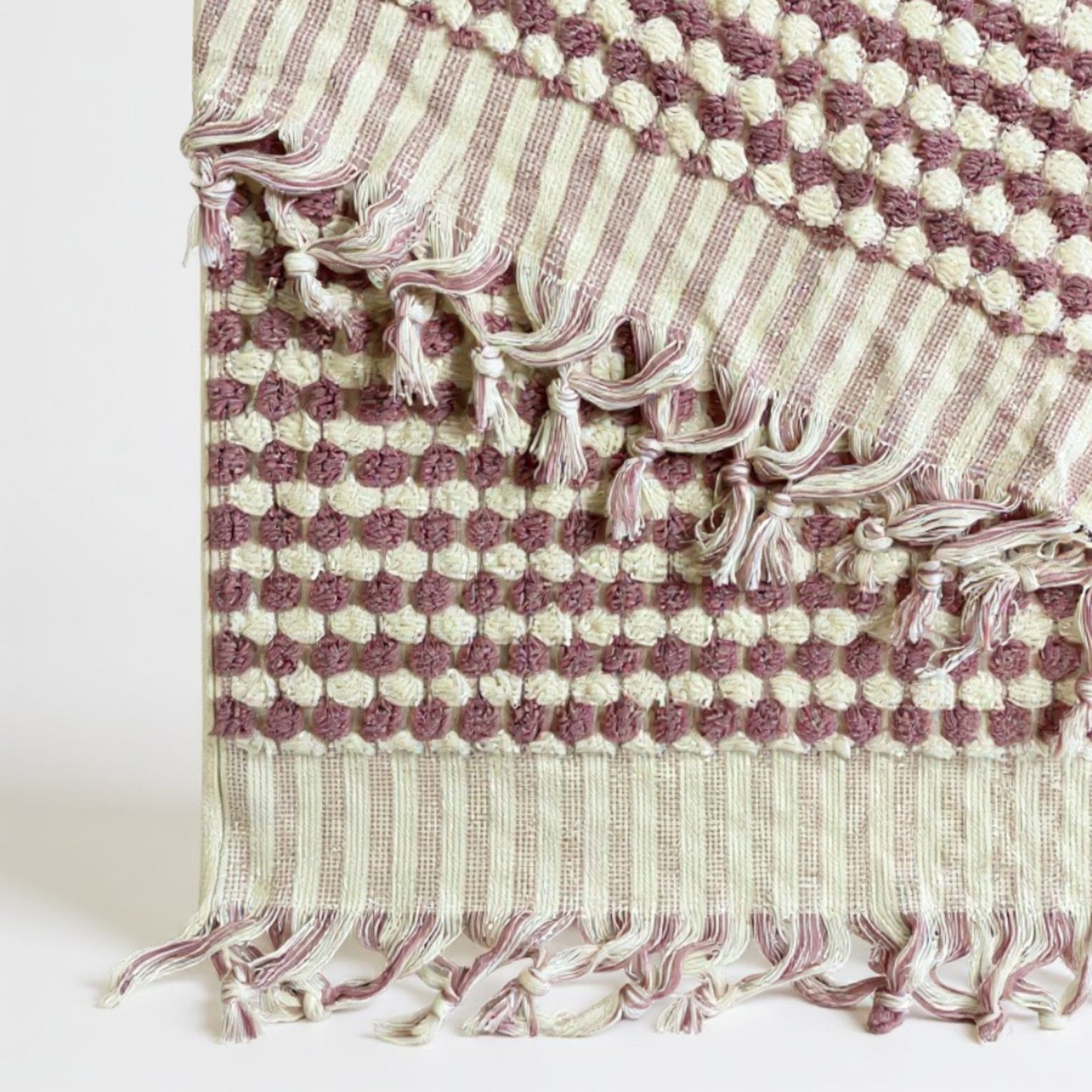 Turkish Terry Hammam Towel in Rose Pink Dotted Design – Luxury Cotton Bath Towel with Matching Hand Towel and Bathrobe Available Online, detailed view.