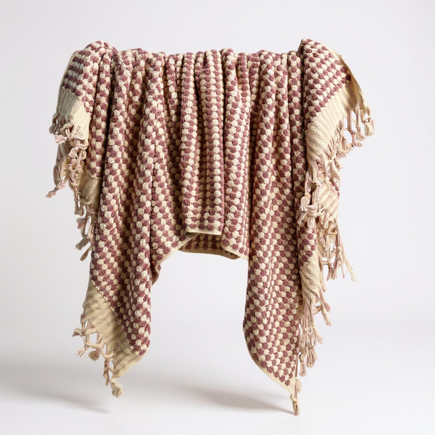 Turkish Terry Hammam Towel in Rose Pink Dotted Design – Luxury Cotton Bath Towel with Matching Hand Towel and Bathrobe Available Online