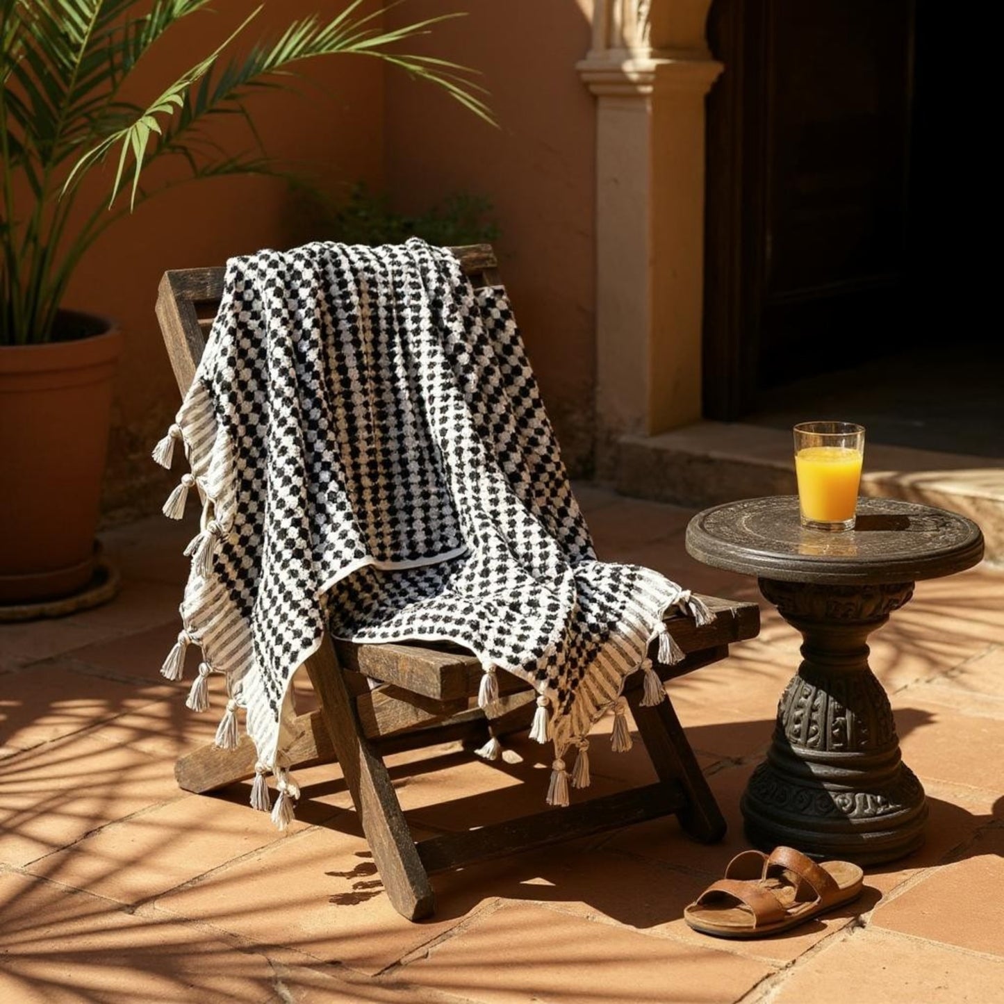 Turkish Terry Towel Hammam Towel Bath Towel Black White Dotted Hand Woven Natural Turkish Cotton on an Authentic Turkish Hammam Turkish Bath Garden