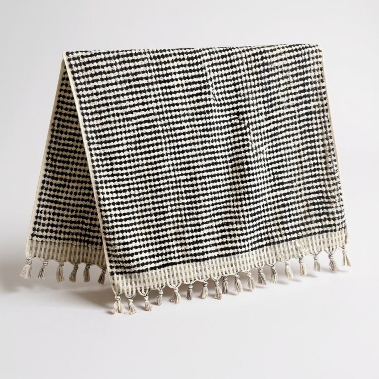 Turkish Terry Towel Hammam Towel Bath Towel Black White Dotted Hand Woven Natural Turkish Cotton