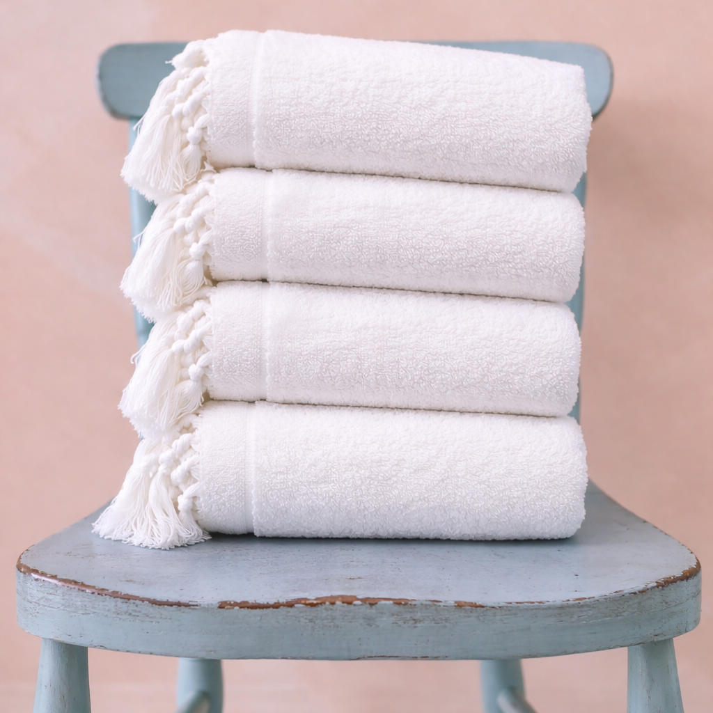 White Turkish Hammam Towel – 100% Natural Cotton, Hand Woven, Luxury Terry Bath Towel (1 kg)