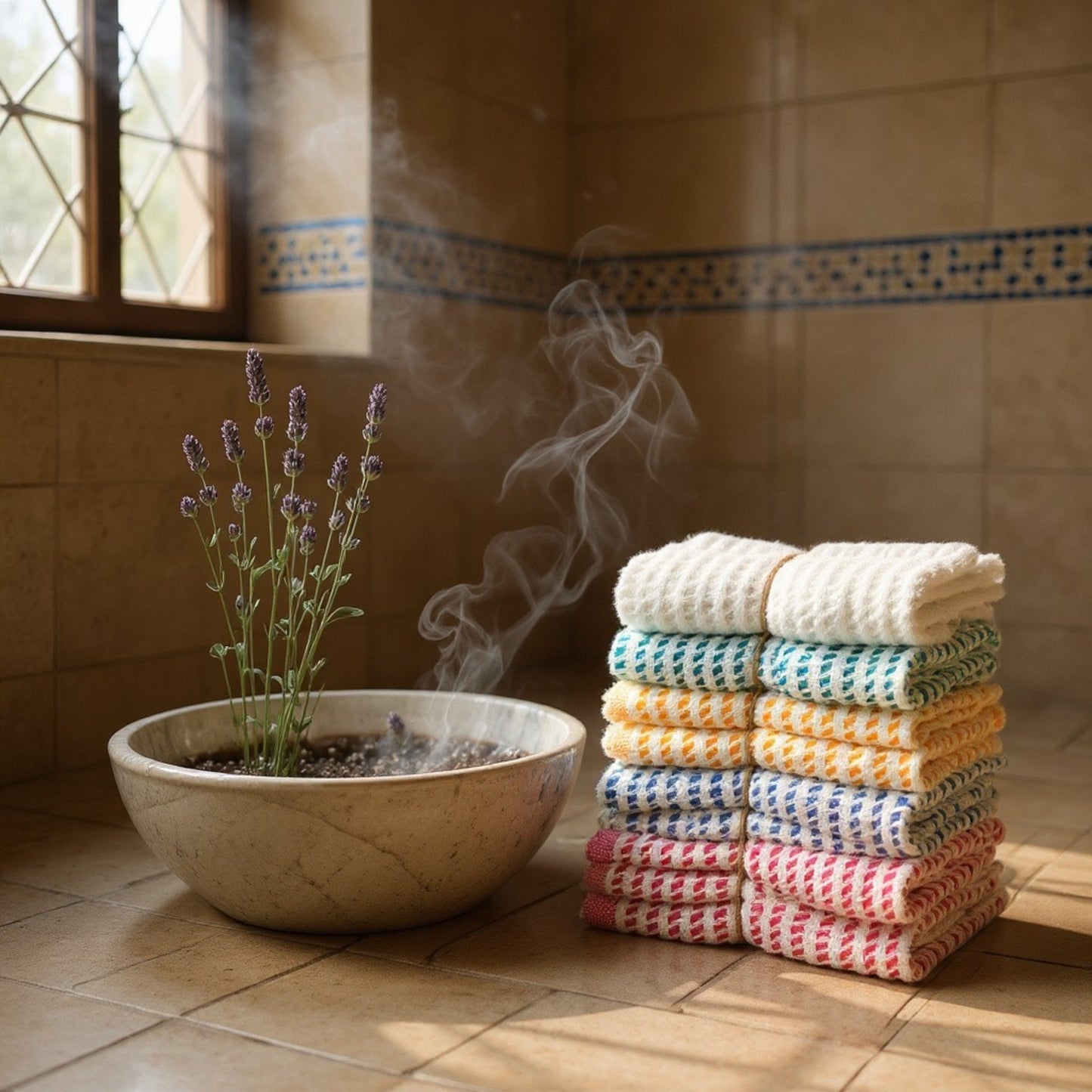 3-piece handwoven cotton towel set in random colors, multipurpose use as tea towel, guest towel, wash cloth, baby towel, kitchen towel, or sport towel