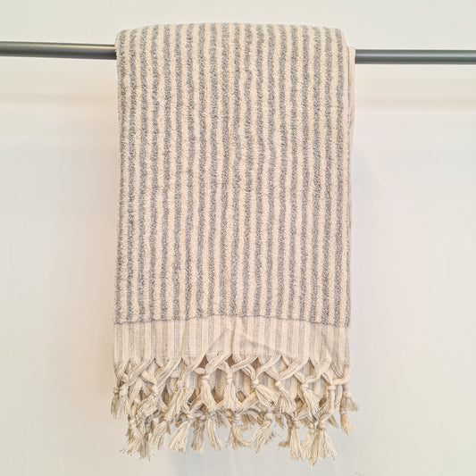 Turkish Hammam Bath Terry Towels Grey Stripe