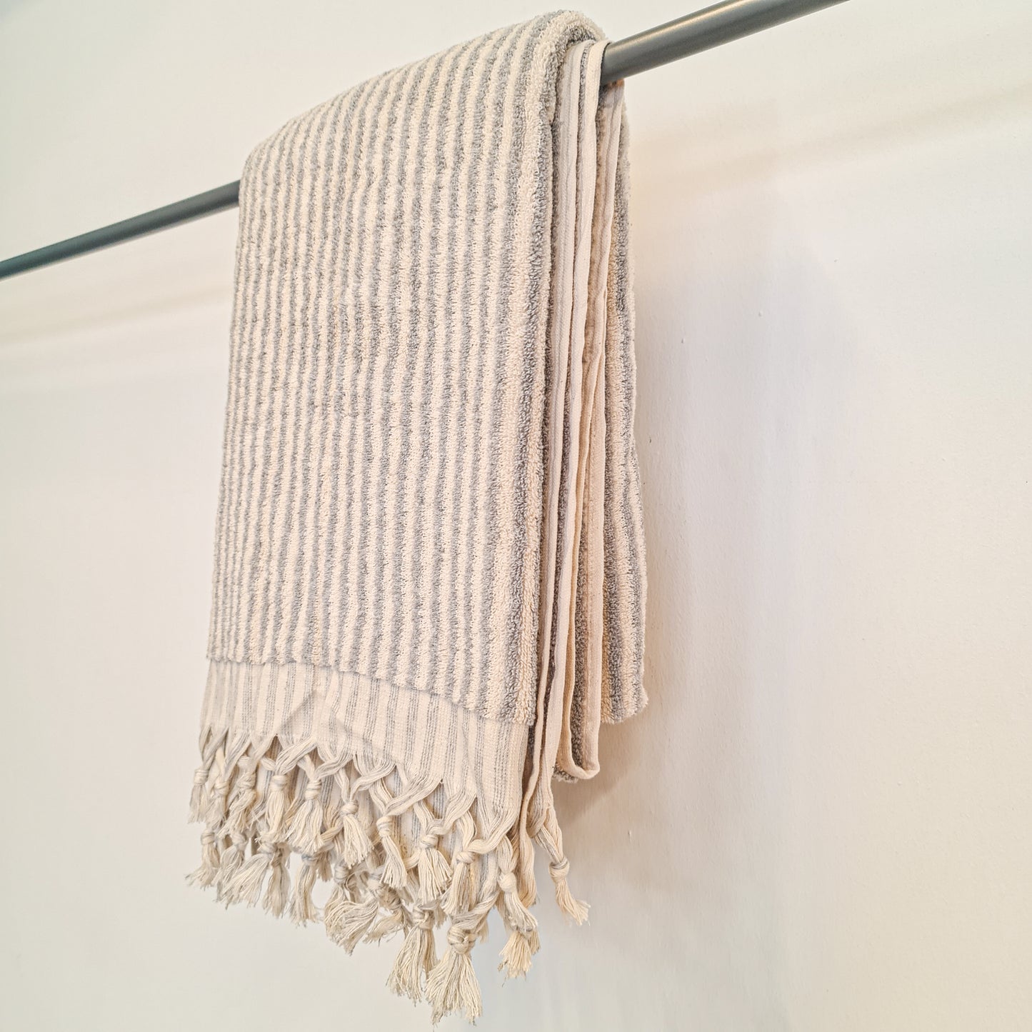 Turkish Hammam Bath Terry Towels Grey Stripe