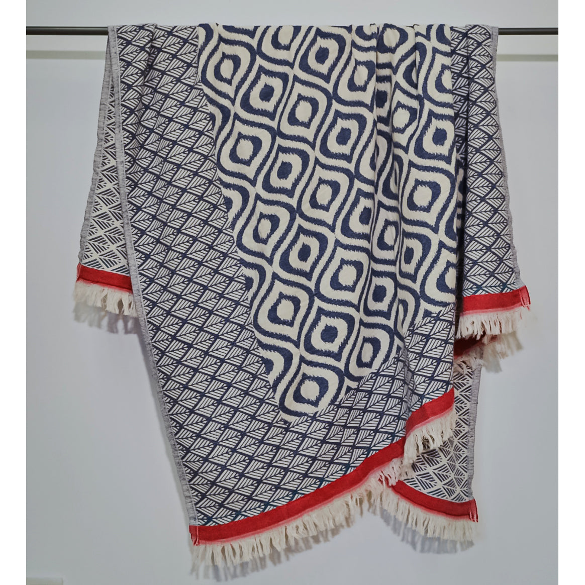 Ikat Design Turkish Towel Throw Blanket Blue