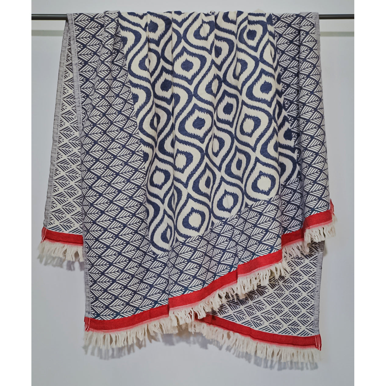 Ikat Design Turkish Towel Throw Blanket Blue