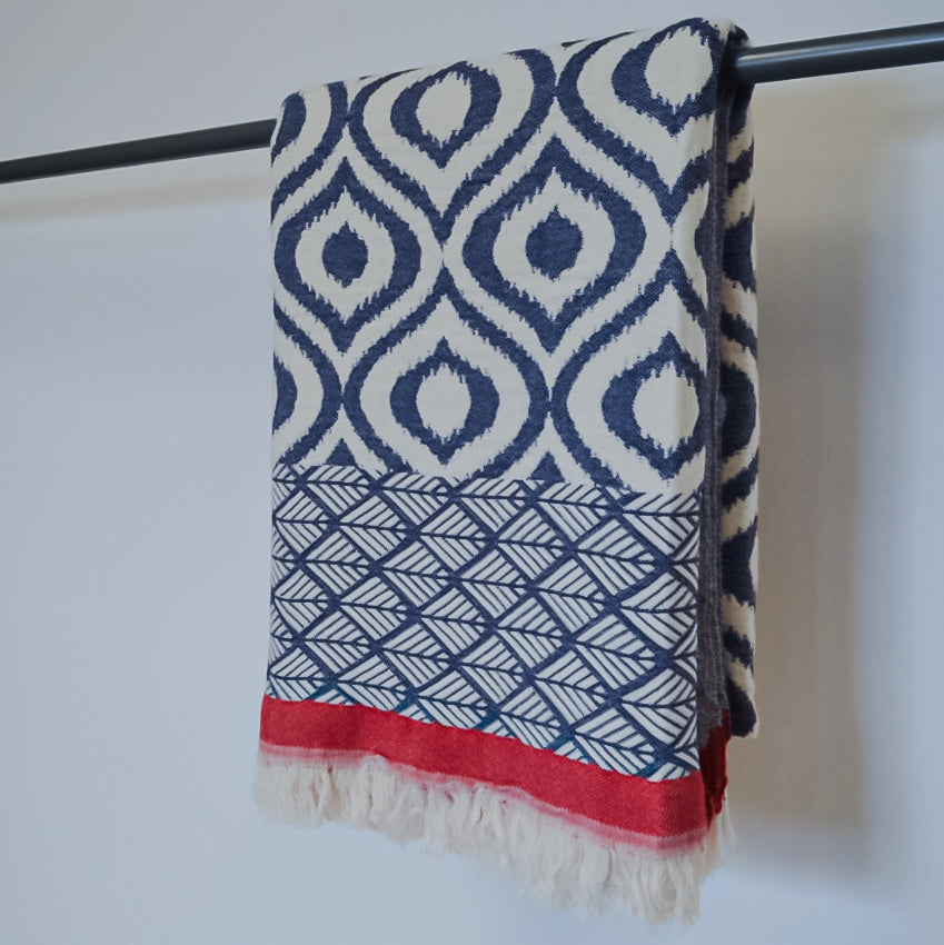 Ikat Design Turkish Towel Throw Blanket Blue