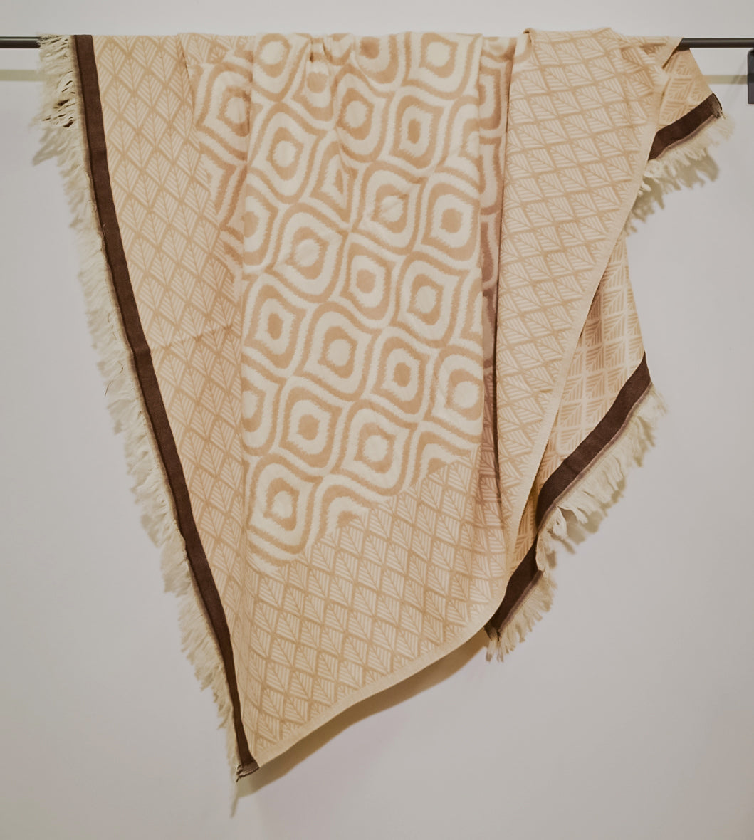Ikat Design Turkish Towel Throw Blanket Brown