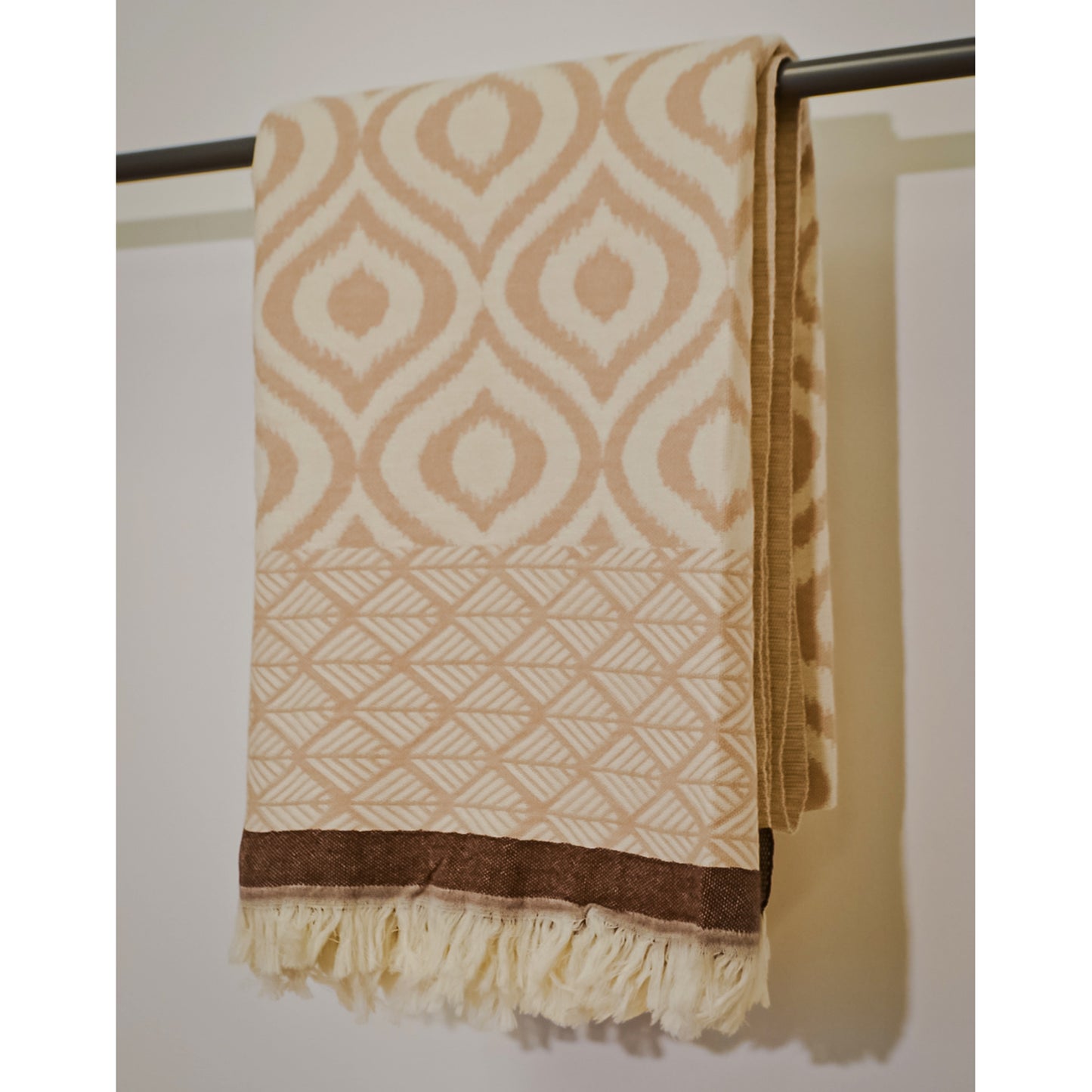 Ikat Design Turkish Towel Throw Blanket Brown