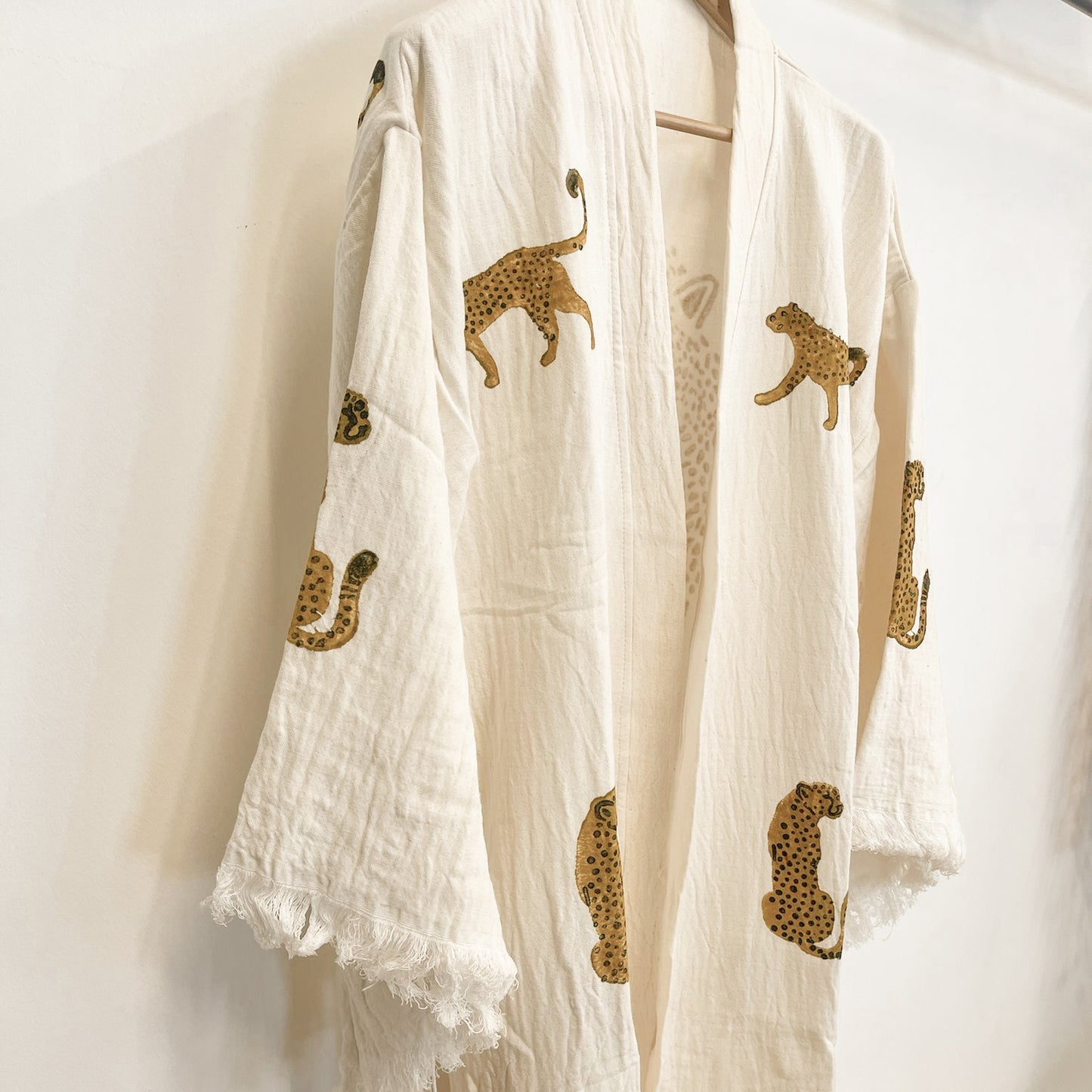 Turkish Towel Kimono Bathrobe Tiger Design Natural