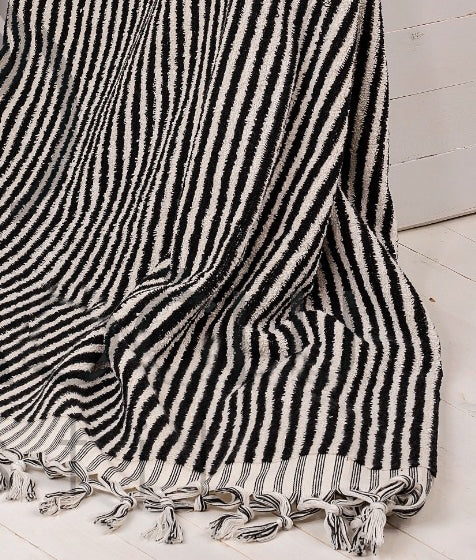 Beautiful Black & White Striped Turkish Terry Bath Towel