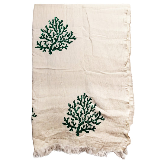 Hand Print Coral Design Turkish Towel Pestemal