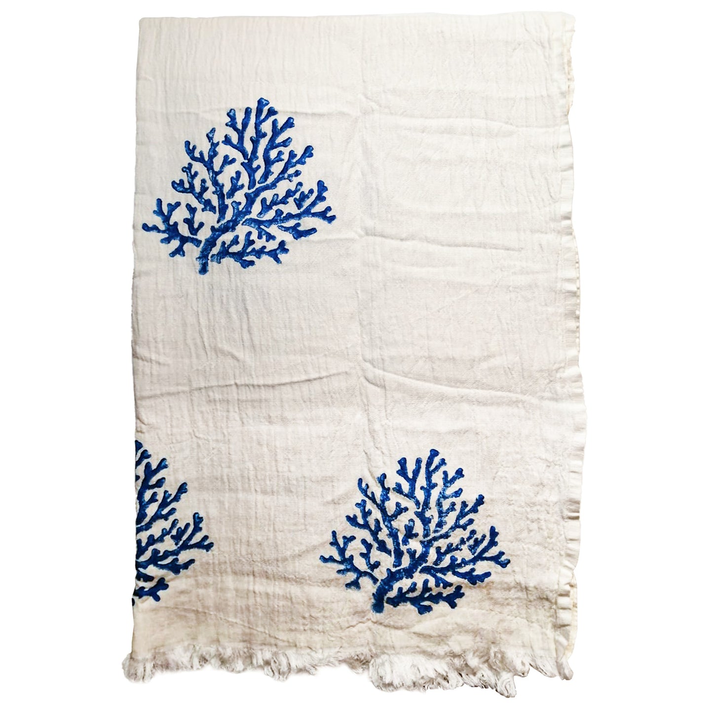 Hand Print Coral Design Turkish Towel Pestemal