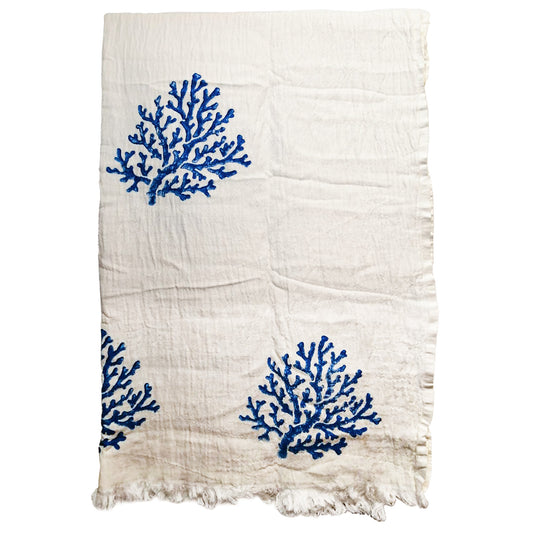 Hand Print Coral Design Turkish Towel Pestemal
