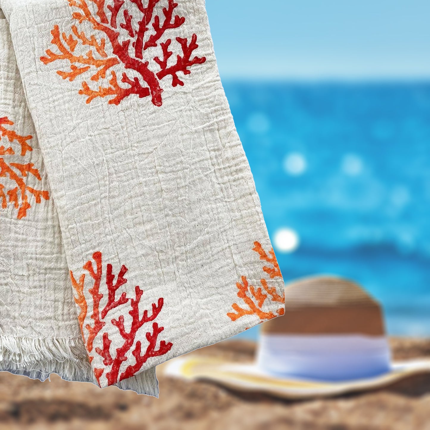 Hand Print 3D Coral Design Turkish Towel Pestemal