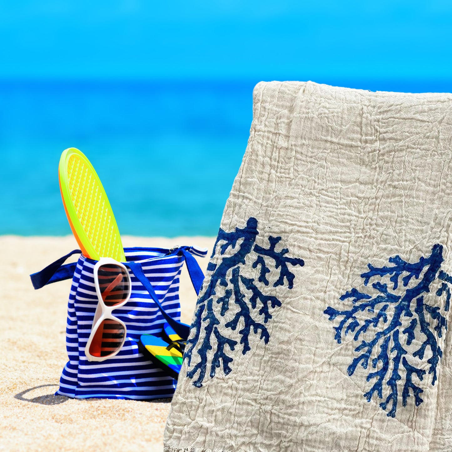 Hand Print 3D Coral Design Turkish Towel Pestemal